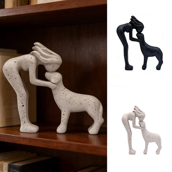 Charming Woman and Dog Statue Ornament, Perfect Home Decoration for Pet Lovers, Resin Dog Memorial Sculpture for Living Room Bedroom Office, Heartwarming Gift Idea for Dog Owners, 5.5*6.2in, White