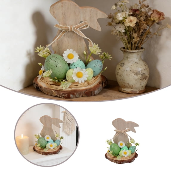 Charming Wooden Bunny Tabletop Figurine Easter Centerpiece Decor For ...