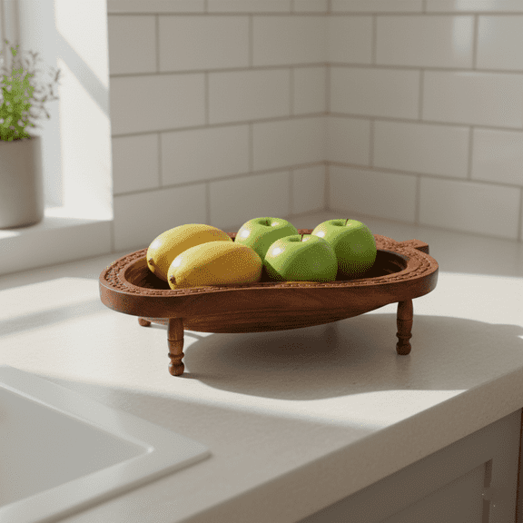 Charming Wooden Fruit Basket - Decorative Tray for Bread & Fruit