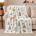 thumbnail image 1 of Charming Woodland Animals Fox Bunny Bear Deer Flannel Blanket, Soft Cozy Rustic Nature Illustration for Living Room and Nursery, Birthday Gift for Kids and Families, Whimsical Forest Home Decor, 1 of 9
