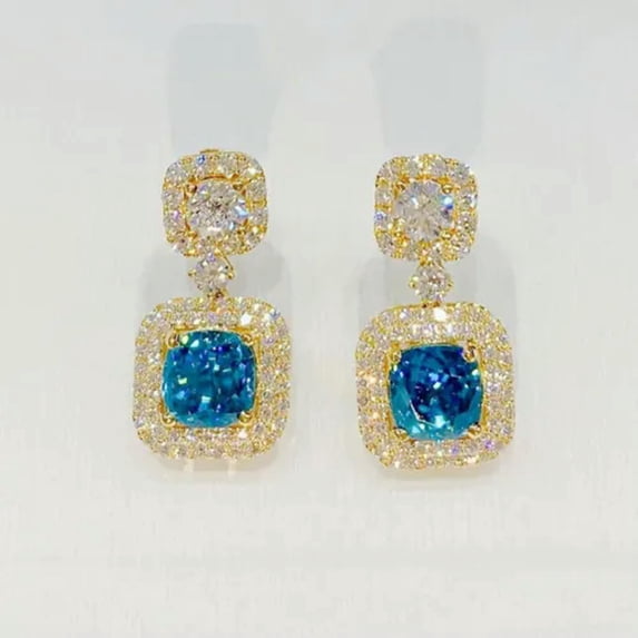 Charming Yellow Gold Plated Drop Earring Cubic Zircon Engagement Jewelry A Pair