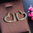 thumbnail image 1 of Charming Yellow Gold Plated Green Cubic Zirconia Heart Hoop Earrings Ear Jewelry, 1 of 9
