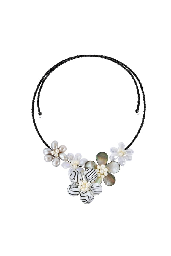 Charming Zebra Pattern Mother of Pearl Floral Choker Wrap Necklace