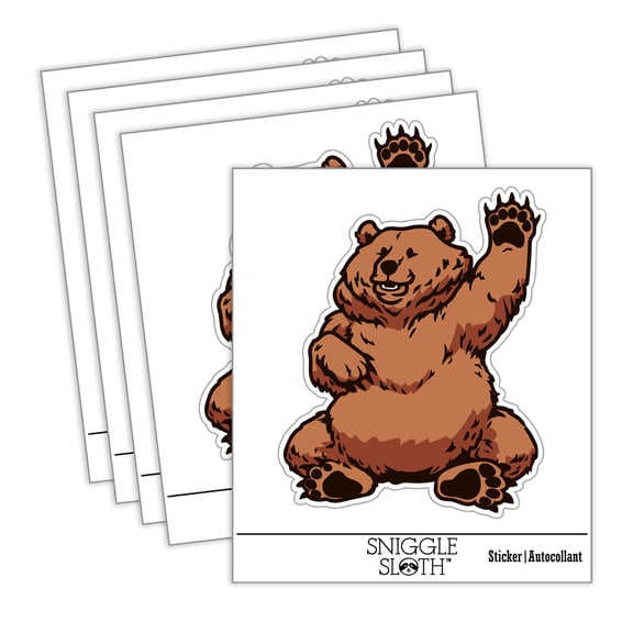 Charmingly Chubby Waving Bear Car Window Bumper Water Bottle Phone Tablet Laptop Waterproof Vinyl Decal Sticker Set 5-Pack - Gloss Finish - 2.0"