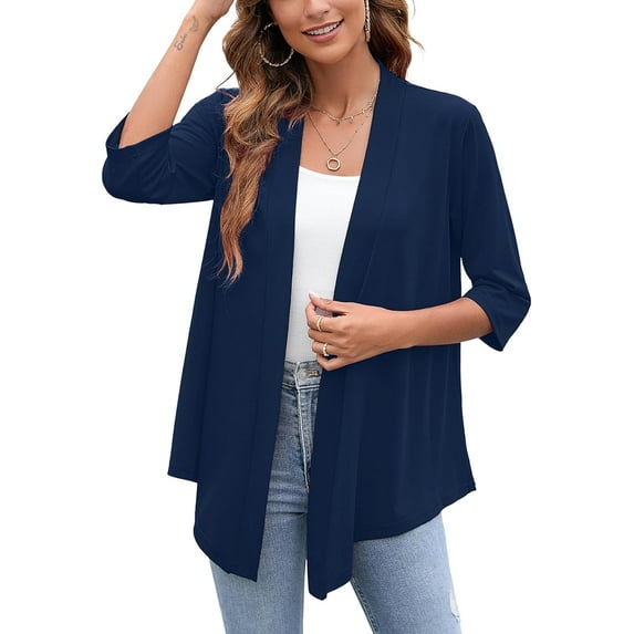 Charmish Women's Lightweight Open Front Cardigans Casual 3/4 Sleeve Casual Soft Drape Spring Fall Cardigan Dark Green M