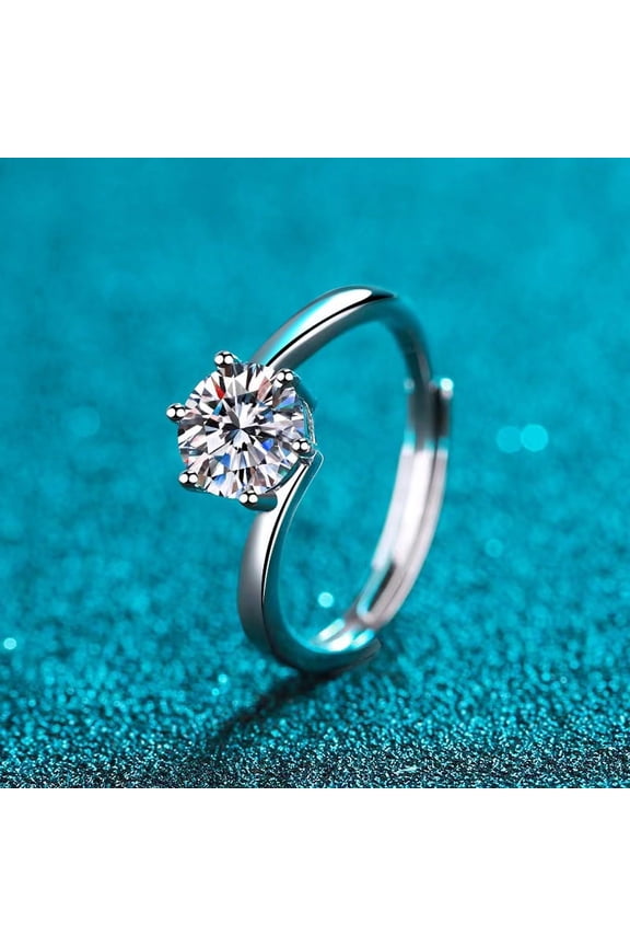 1 Carat Round Cubic Zirconia Engagement Wedding Promise Ring for Women Adjustable Expandable Stament Rings for Girl