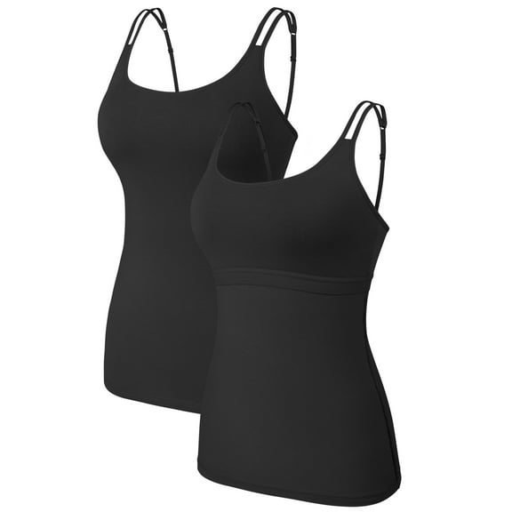 Charmo 2-Pack Cotton Tank Tops for Womens Built-in Shelf Bra Camisole