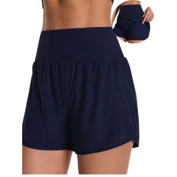 Charmo High Waisted Swim Shorts for Womens UPF 50 Quick Dry Swim Trunks Tummy Control Swim Bottoms Built-in Boxer