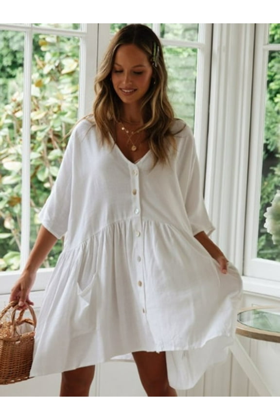 Beach Swimsuit for Womens Sleeve Coverups Bikini Cover Up Shirt Button Pocket Down Skirt