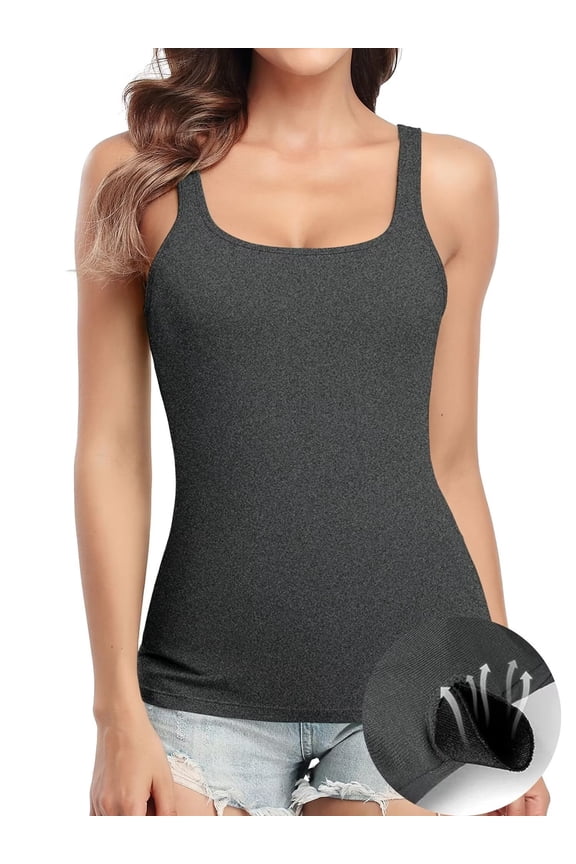 Womens's Cotton Tank Tops Built in Removable Padded Bra Camisole Adjustable Wider Straps Cami Shirts,S-3XL