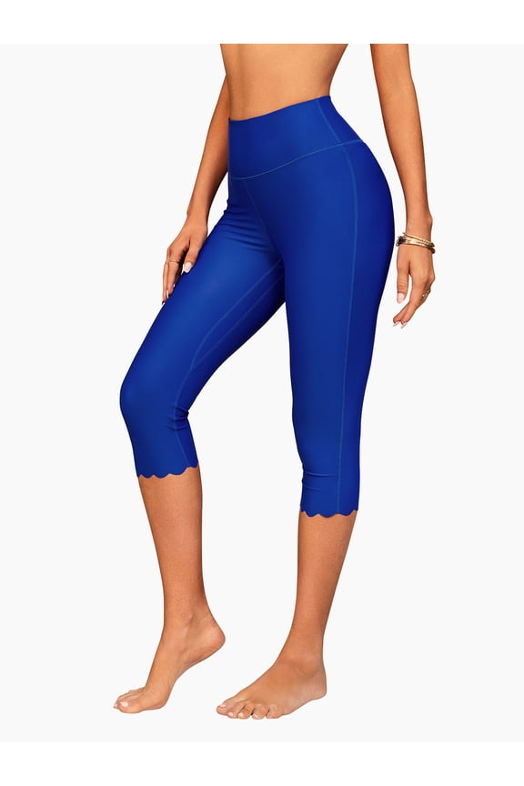 Capris Swimming Pants for Womens Wider Waisted Leggings Sport Rash Guard Surf Pants