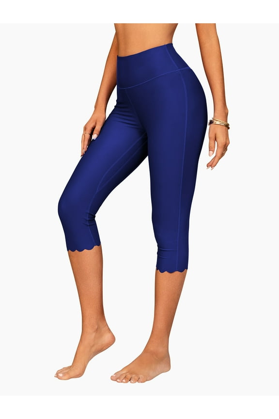 Capris Swimming Pants for Womens Wider Waisted Leggings Sport Rash Guard Surf Pants