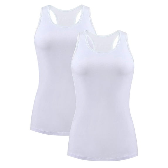 Charmo 2-Pack Cotton Tank Tops for Womens with Shelf Bra Racerback Yoga Camisole Workout Undershirts
