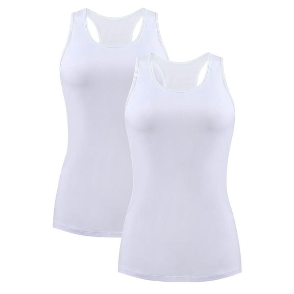 Charmo 2-Pack Cotton Tank Tops for Womens with Shelf Bra Racerback Yoga Camisole Workout Undershirts