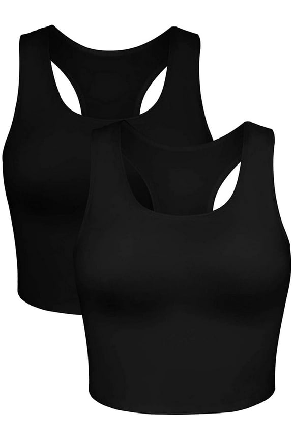 Crop Tank Tops for Women Built-in Shelf Bra Racerback Cotton Sports Crop Top 2 Pack