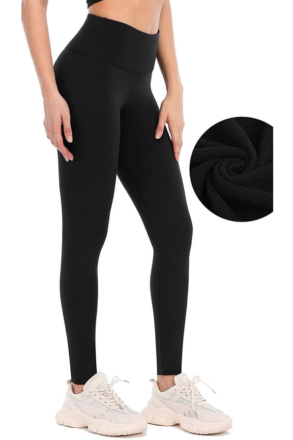 Fleece Lined Leggings Women Winter Thermal Insulated Leggings High Waist Workout Yoga Pants with Pockets