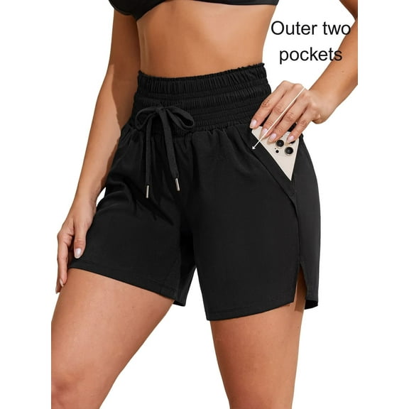 Charmo High Waisted Drawstring Swim Shorts for Womens Quick Dry Beach Sporty Fitness Running Shorts with Pockets(Outer)