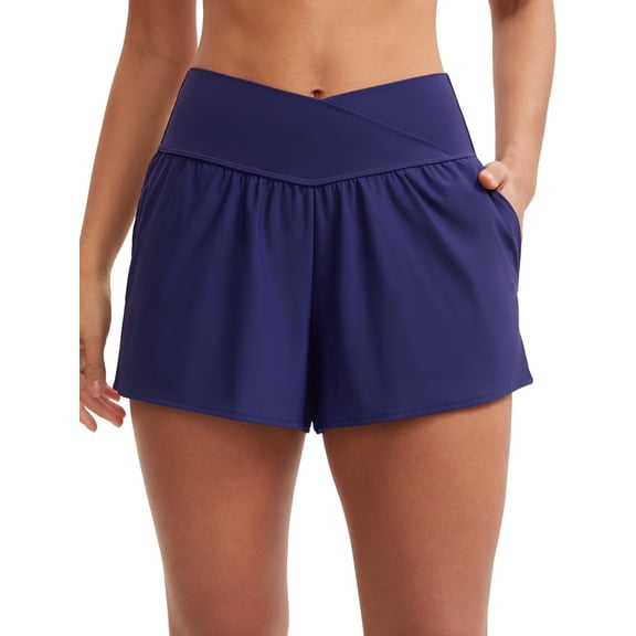 Charmo High Waisted Sport Swim Shorts for Womens Side Slits Boardshorts with Pockets 2 in 1 Swimsuit Bottoms UPF 50 ,S-3XL