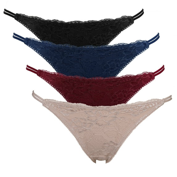 Charmo Lace Panties for Women Sexy Hipster Underwear Bikini Panties Assorted Solid 4 Pack