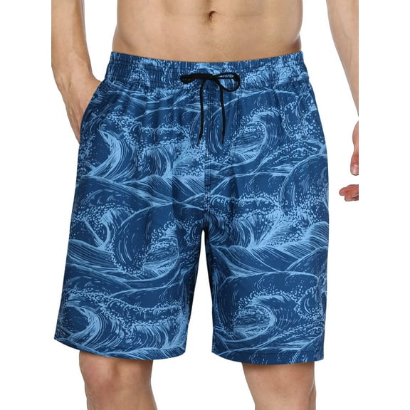 Charmo Men's High Waisted Swim Trunks Drawstring Board Shorts Quick Dry Bathing Suits Summer Beach Shorts with Pockets