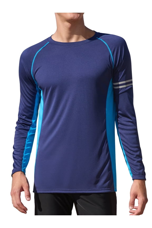Mens Long Sleeve Swim Shirts Sun Protection UPF 50+ Rashguard Athletic Workout Hiking Swimwear Tops