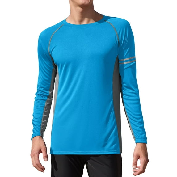 Charmo Mens Long Sleeve Swim Shirts Sun Protection UPF 50+ Rashguard Athletic Workout Hiking Swimwear Tops