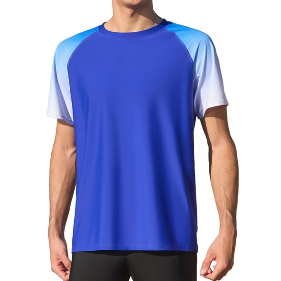 Charmo Mens Short Sleeve Gradient Swim Shirts Quick Dry UPF 50 Sun Protection Rash Guards Running Hiking Swimming Tops