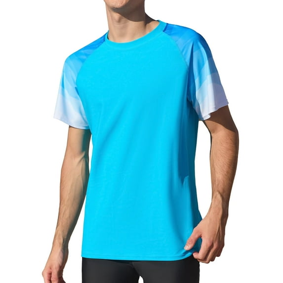 Charmo Mens Short Sleeve Gradient Swim Shirts Quick Dry UPF 50+ Sun Protection Rash Guards Running Hiking Swimming Tops