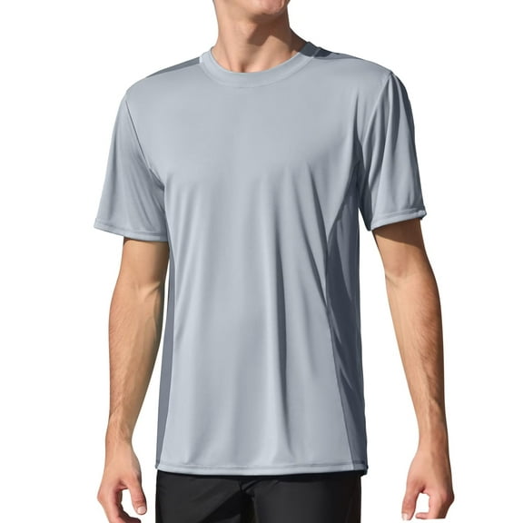Charmo Mens UPF 50 Swim Shirts Quick Dry Short Sleeve Swimsuit Tops Sun Protection Running Sufring Rash Guards