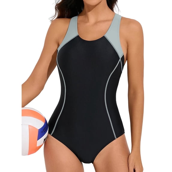 Charmo One Piece Athletic Racerback Swimsuit Women Slimming Bathing Suits Color Block Training Swimwear for Women