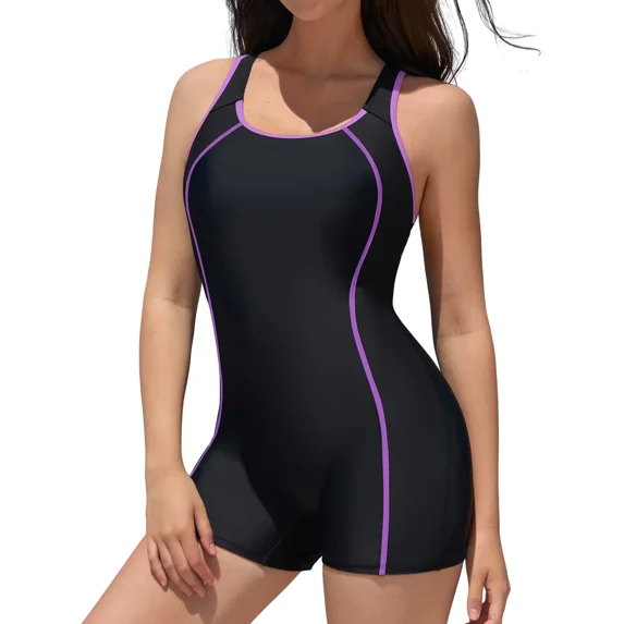 Charmo One Piece Tummy Control Swimsuits Womens Boyleg Sports Swimwear Racerback Bathing Suits for Women