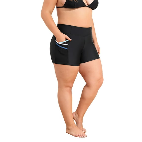 Charmo Plus Size High-Waist Swim Shorts for Womens Boardshort Bike Sport Swim Bottoms Bikini Shorts with Pockets