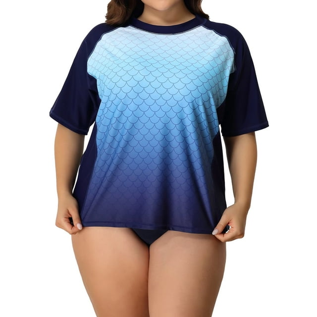 Calypsa Women's Loose Fit Short Sleeve UPF 50+ Adele Swim Top Plus Size