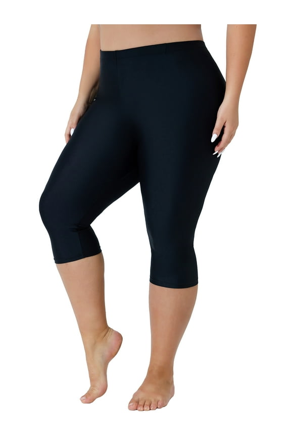 Plus Size Swim Bottoms for Womens High Waisted Swim Capris Long Swim Shorts