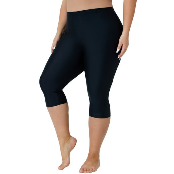 Charmo Plus Size Swim Bottoms for Womens High Waisted Swim Capris Long Swim Shorts