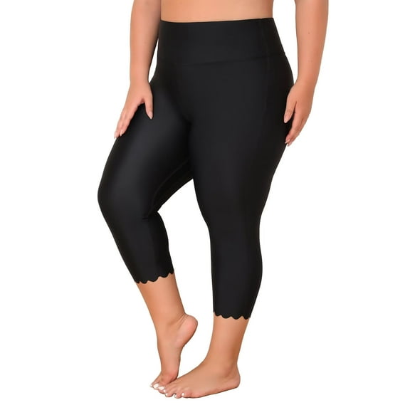 Charmo Plus Size Swim Bottoms for Womens High Waisted Swim Capris Long Swim Shorts Built-in Briefs