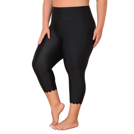 Charmo Plus Size Swim Bottoms for Womens High Waisted Swim Capris Long Swim Shorts Built-in Briefs