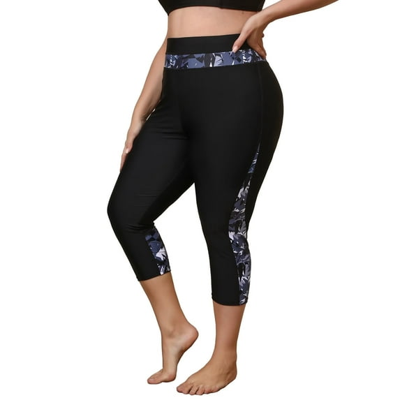 Charmo Plus Size Swim Bottoms for Womens High Waisted Swim Capris Long Swim Shorts Built-in Briefs