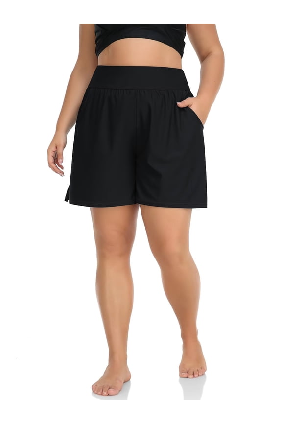 Plus Size Swim Shorts for Women High Waisted Board Shorts Tankini Swimsuit Bottom with Pockets