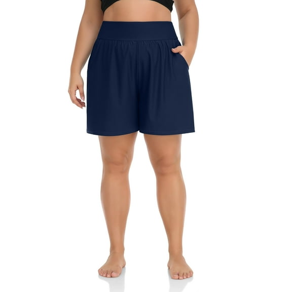 Charmo Plus Size Swim Shorts for Women High Waisted Board Shorts Tankini Swimsuit Bottom with Pockets
