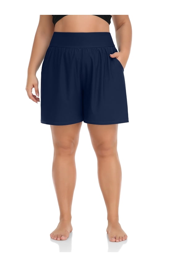 Plus Size Swim Shorts for Women High Waisted Board Shorts Tankini Swimsuit Bottom with Pockets