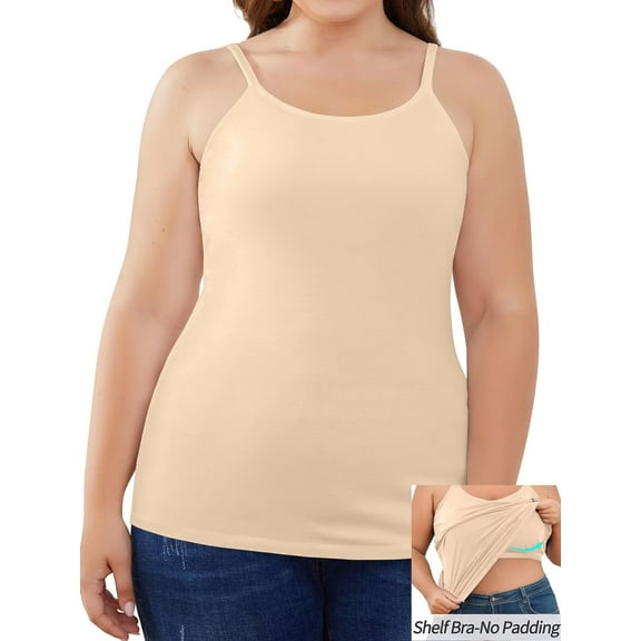 Charmo Plus Size Tank Tops for Womens Adjustable Strap Cotton Undershirt with Shelf Bra Casual Loose Camisole 1X-5X