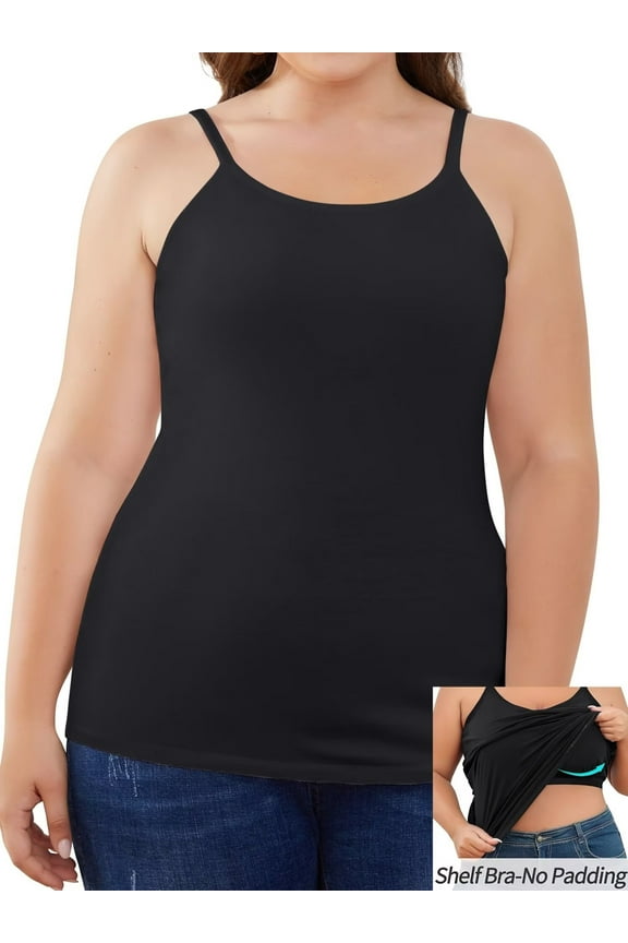 Plus Size Tank Tops for Womens Adjustable Strap Cotton Undershirt with Shelf Bra Casual Loose Camisole 1X-5X