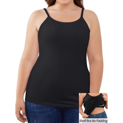 Charmo Plus Size Tank Tops for Womens Adjustable Strap Cotton Undershirt with Shelf Bra Casual Loose Camisole 1X-5X