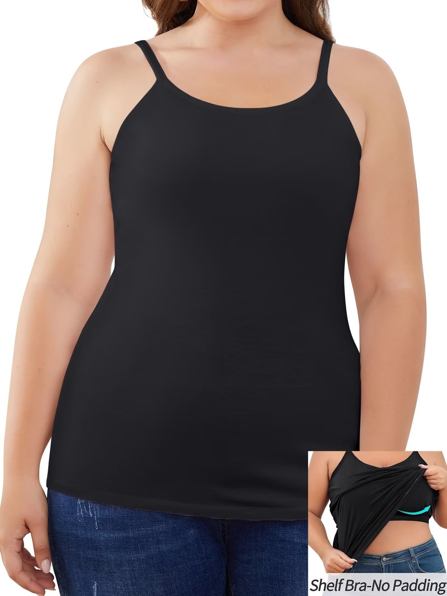 Plus Size Tank Tops for Womens Adjustable Strap Cotton Undershirt with Shelf Bra Casual Loose Camisole 1X-5X
