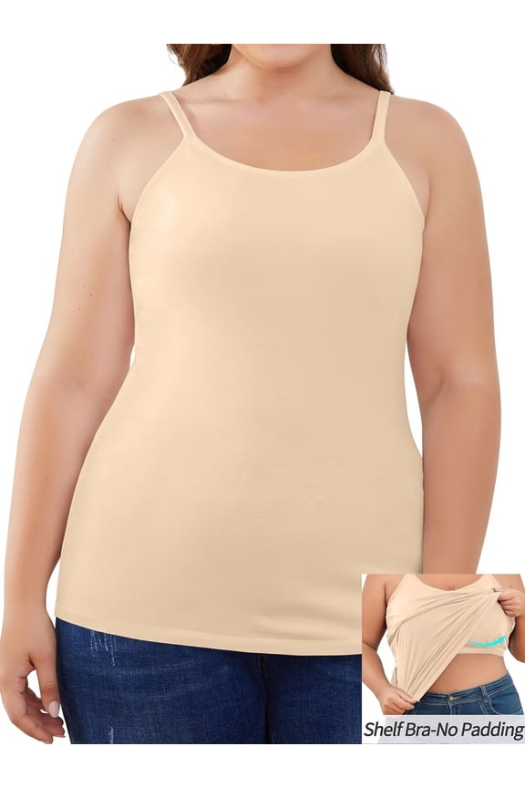 Plus Size Tank Tops for Womens Adjustable Strap Cotton Undershirt with Shelf Bra Casual Loose Camisole 1X-5X