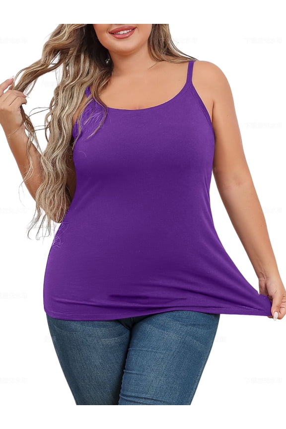 Plus Size Tank Tops for Womens Adjustable Strap Cotton Undershirt with Shelf Bra 1X-5X