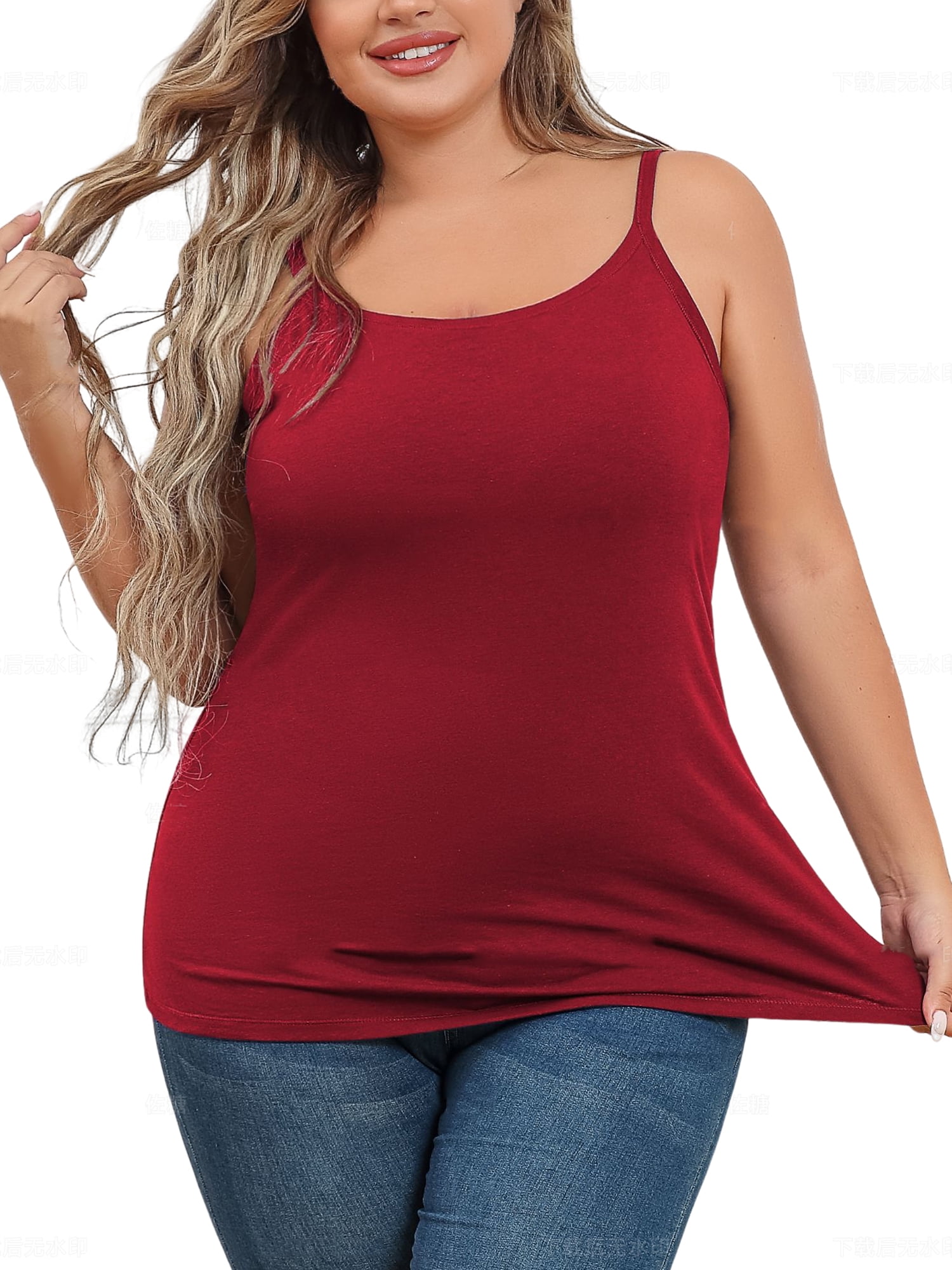 Charmo Plus Size Tank Tops for Womens Adjustable Strap Cotton Undershirt  with Shelf Bra 1X-5X 