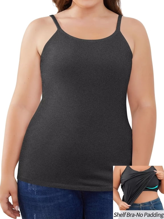 Plus Size Tank Tops for Womens Adjustable Strap Cotton Undershirt with Shelf Bra Casual Loose Camisole 1X-5X