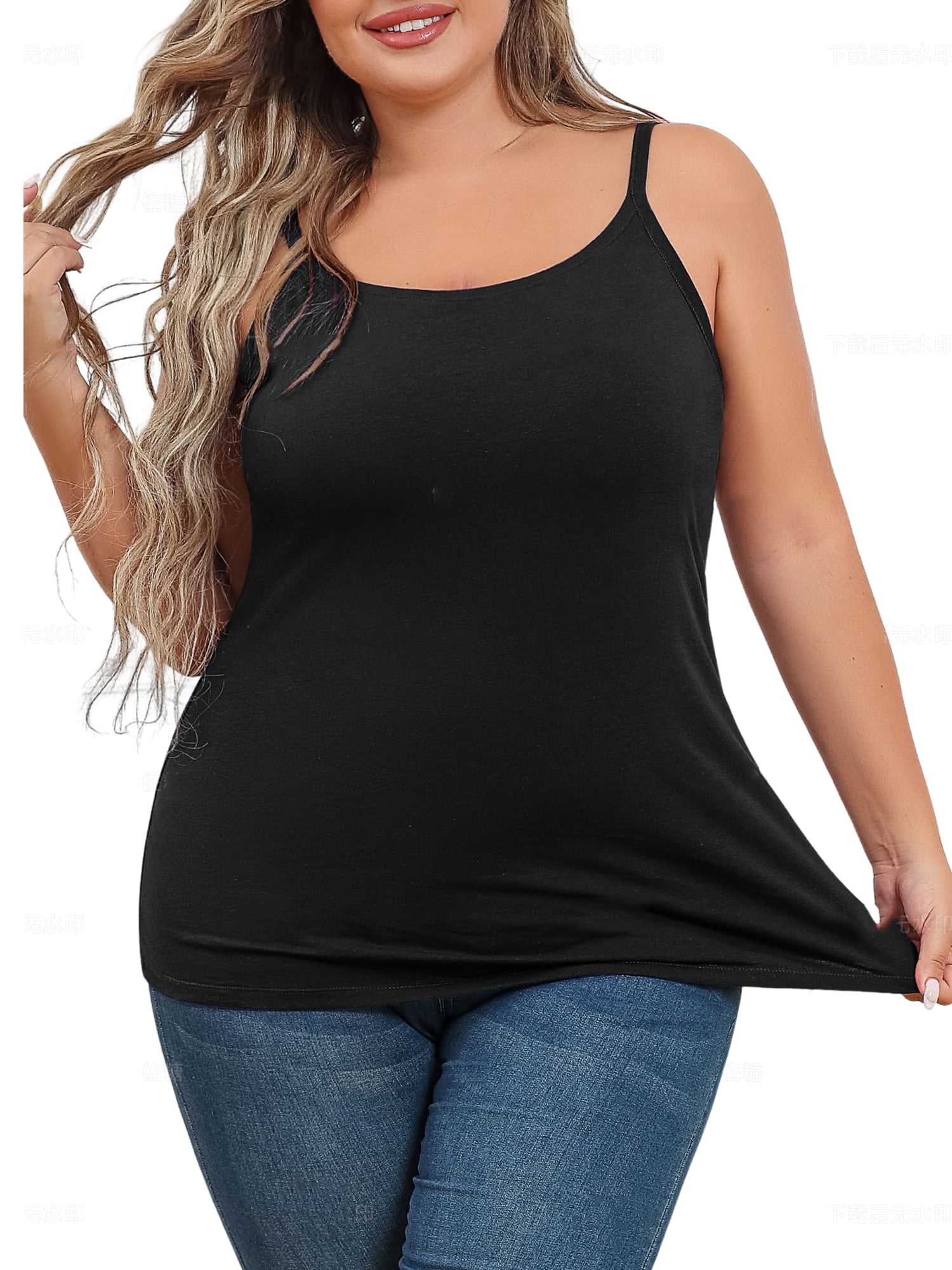 Charmo Plus Size Tank Tops for Womens Adjustable Strap Cotton Undershirt  with Shelf Bra 1X-5X 